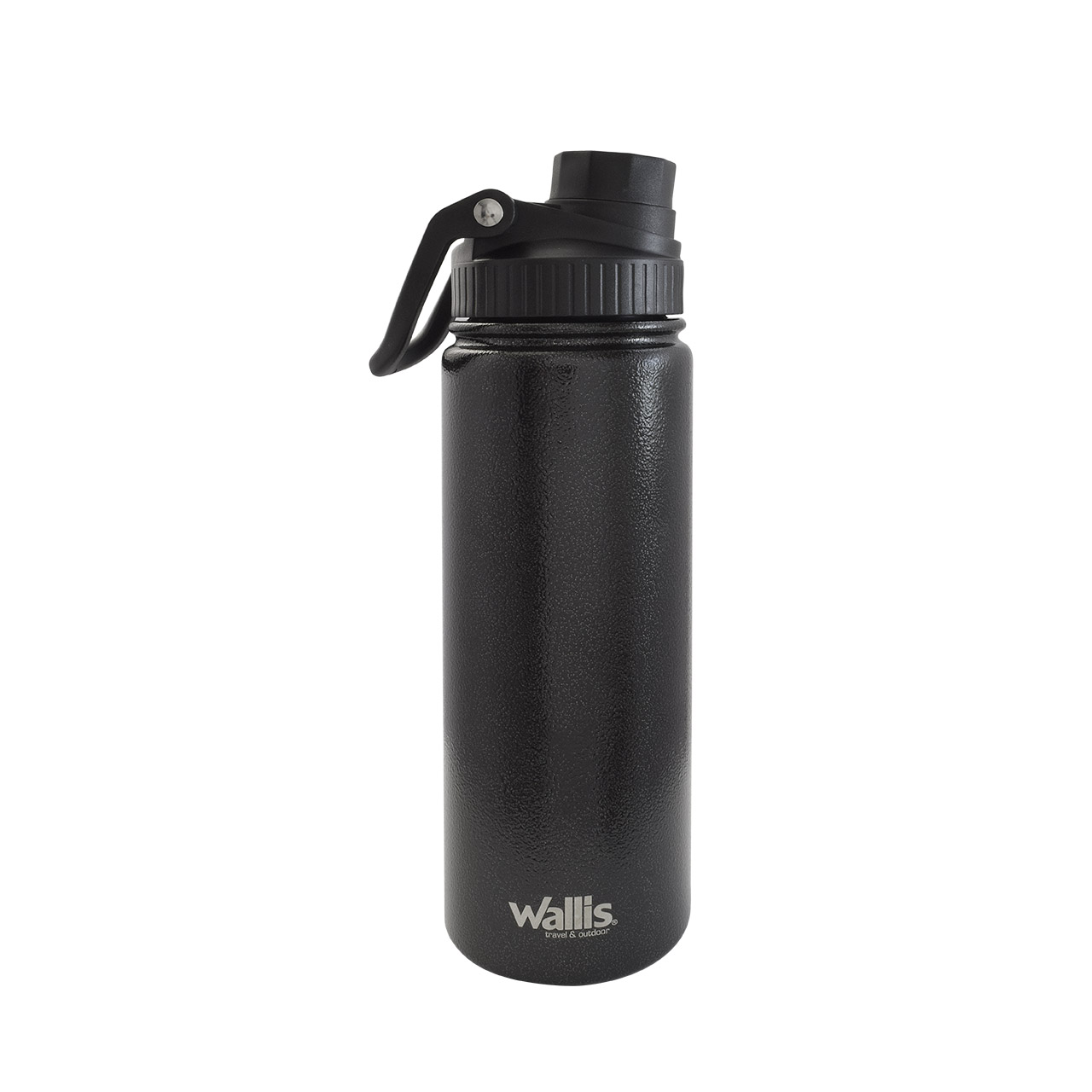 CILINDRO DEPORTIVO TÉRMICO DE ACERO INOXIDABLE, 620 ML, NEGRO MARTILLADO