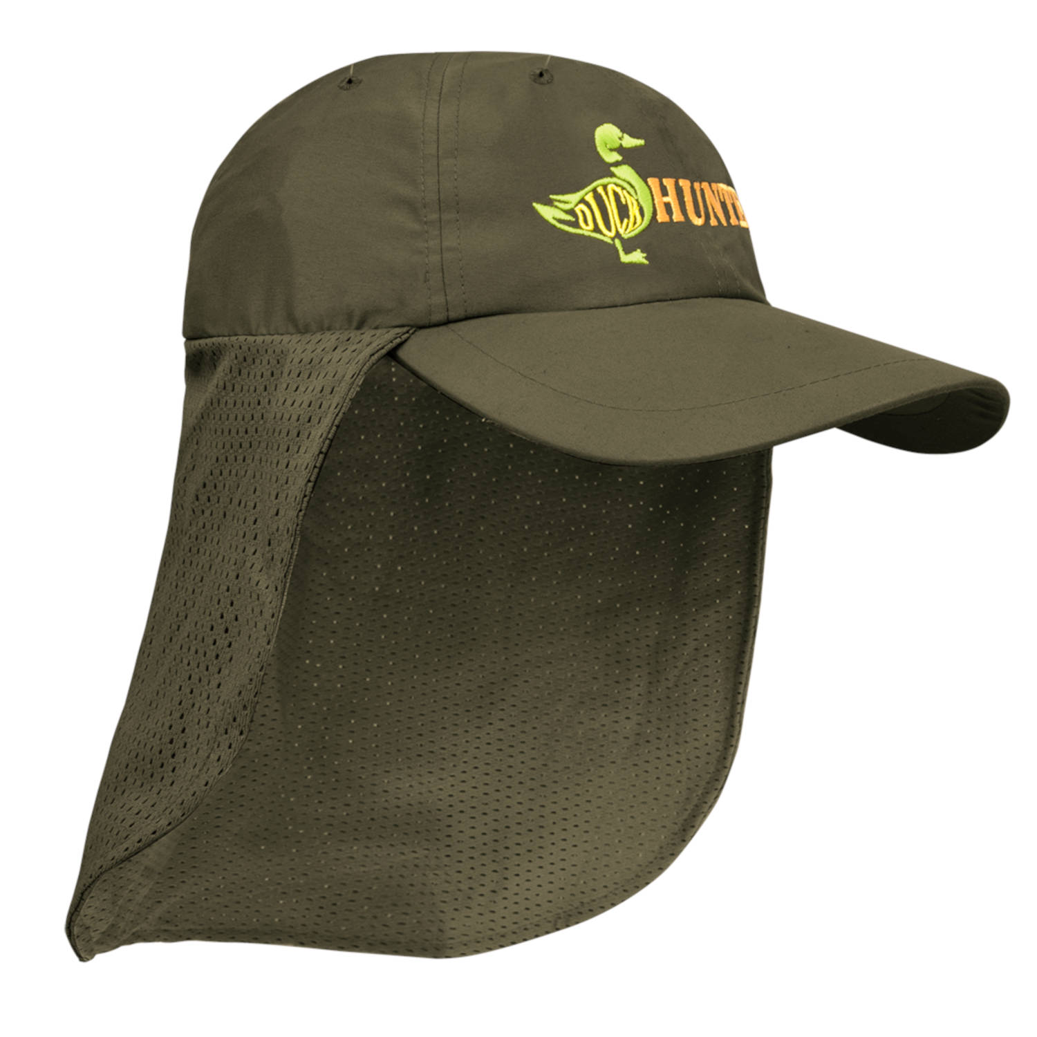 GORRA PESCADOR CON FALDÓN DE MALLA, DUCK HUNTER Y HUELLAS, OLIVE - Imagen 3
