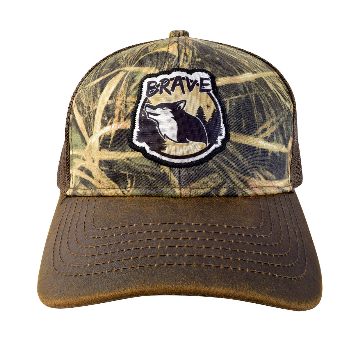 GORRA CON MALLA Y AJUSTADOR, "BRAVE CAMPING", CAFÉ CON CAMUFLAJE
