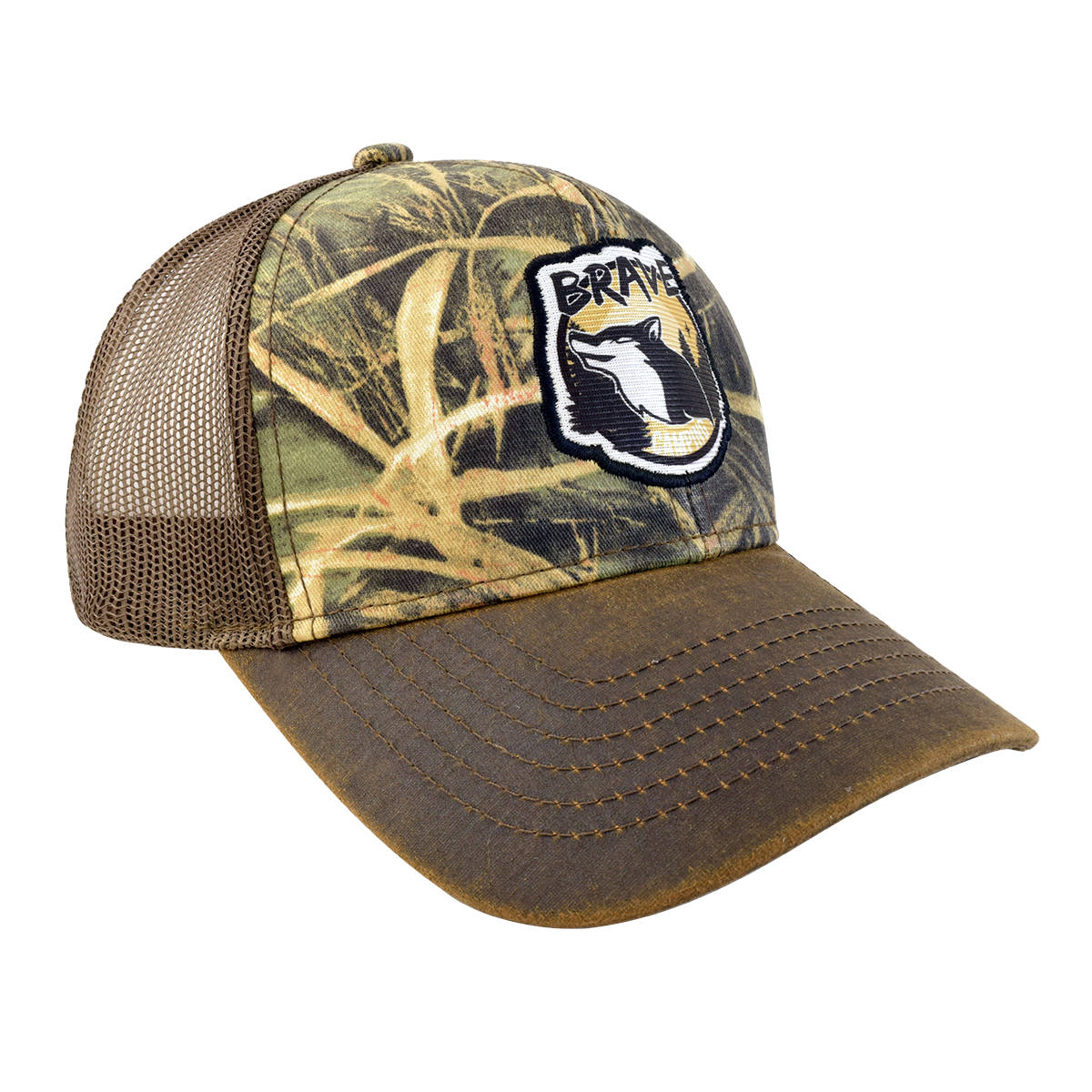 GORRA CON MALLA Y AJUSTADOR, "BRAVE CAMPING", CAFÉ CON CAMUFLAJE - Imagen 3