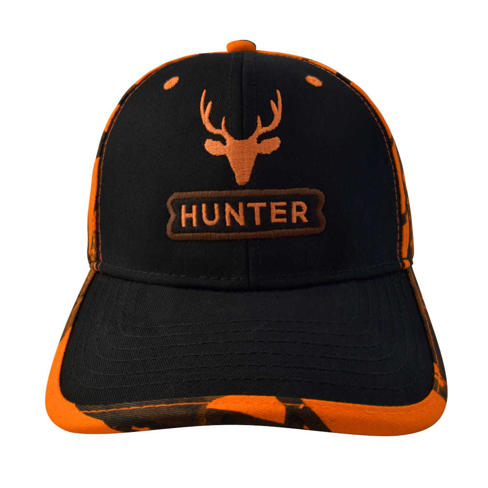 GORRA CON AJUSTADOR, HUNTER, NEGRA/NARANJA CAMUFLAJE