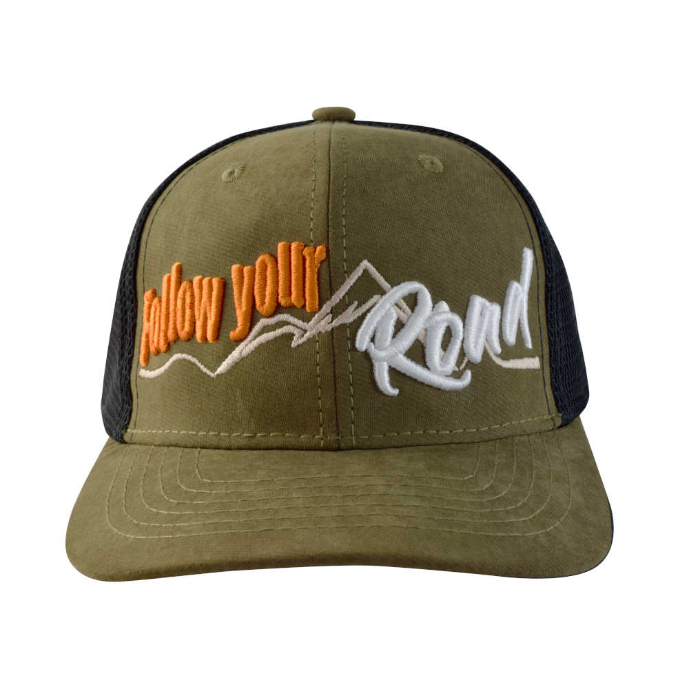 GORRA CON MALLA Y AJUSTADOR SNAPBACK DE PLÁSTICO, FOLLO YOUR ROAD, VERDE/NEGRO