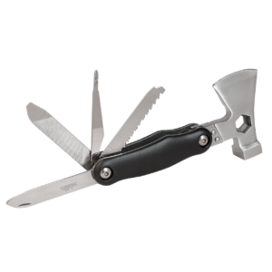 MULTIHERRAMIENTA CON MINI HACHA DE 11 USOS, 16.5 CM CERRADA, MANGO ALUMINIO NEGRO