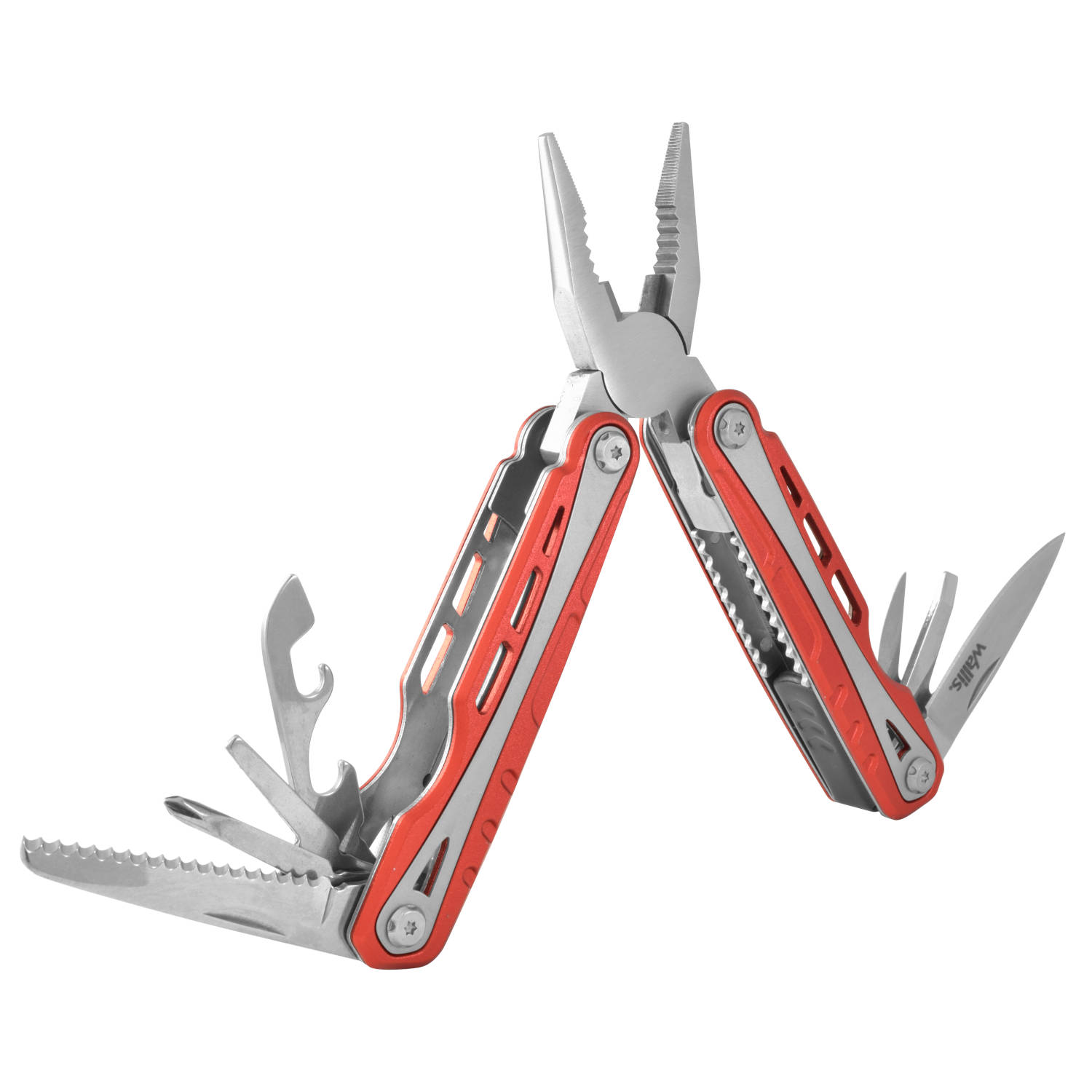 MULTIHERRAMIENTA CON 12 USOS, MANGO ALUMINIO ROJO CON FUNDA
