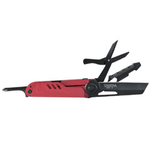 MULTIHERRAMIENTA DE SUPERVIVENCIA CON 13 USOS, MANGO ALUMINIO ROJO CON NEGRO