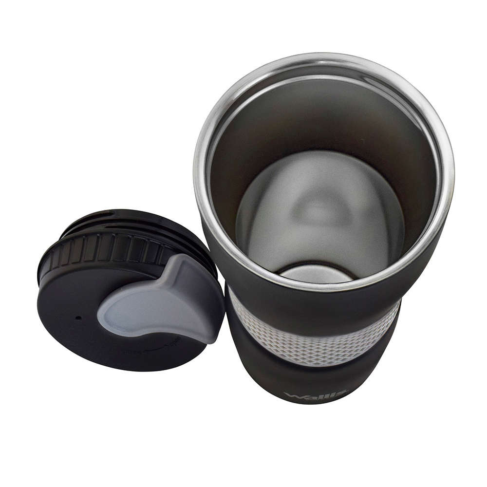 VASO TÉRMICO DE INOX, 470 ML, CON GOMA ANTIDESLIZANTE, TAPA PVC RÍGIDO, NEGRO CON GRIS - Imagen 3
